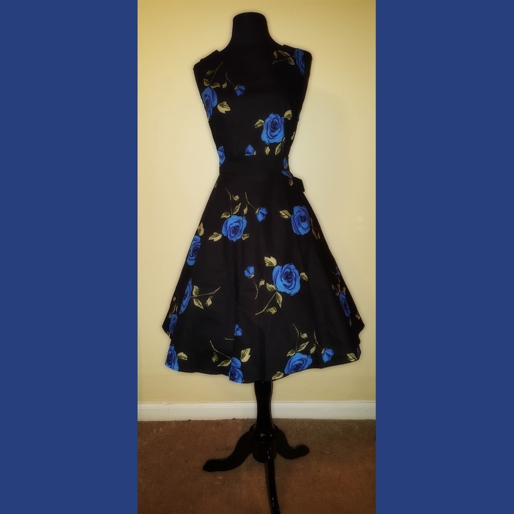 Women's fit and flare rose pattern dress
